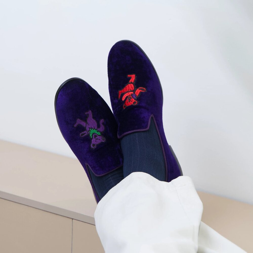 RARE NIB May Anthony Purple & Red Bear Velvet Sz 7 Women's Handmade Loafers